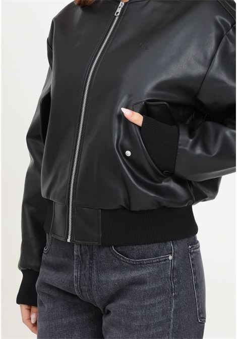 Women's black leather bomber jacket with monogram logo CALVIN KLEIN JEANS | J20J223546BEHBEH